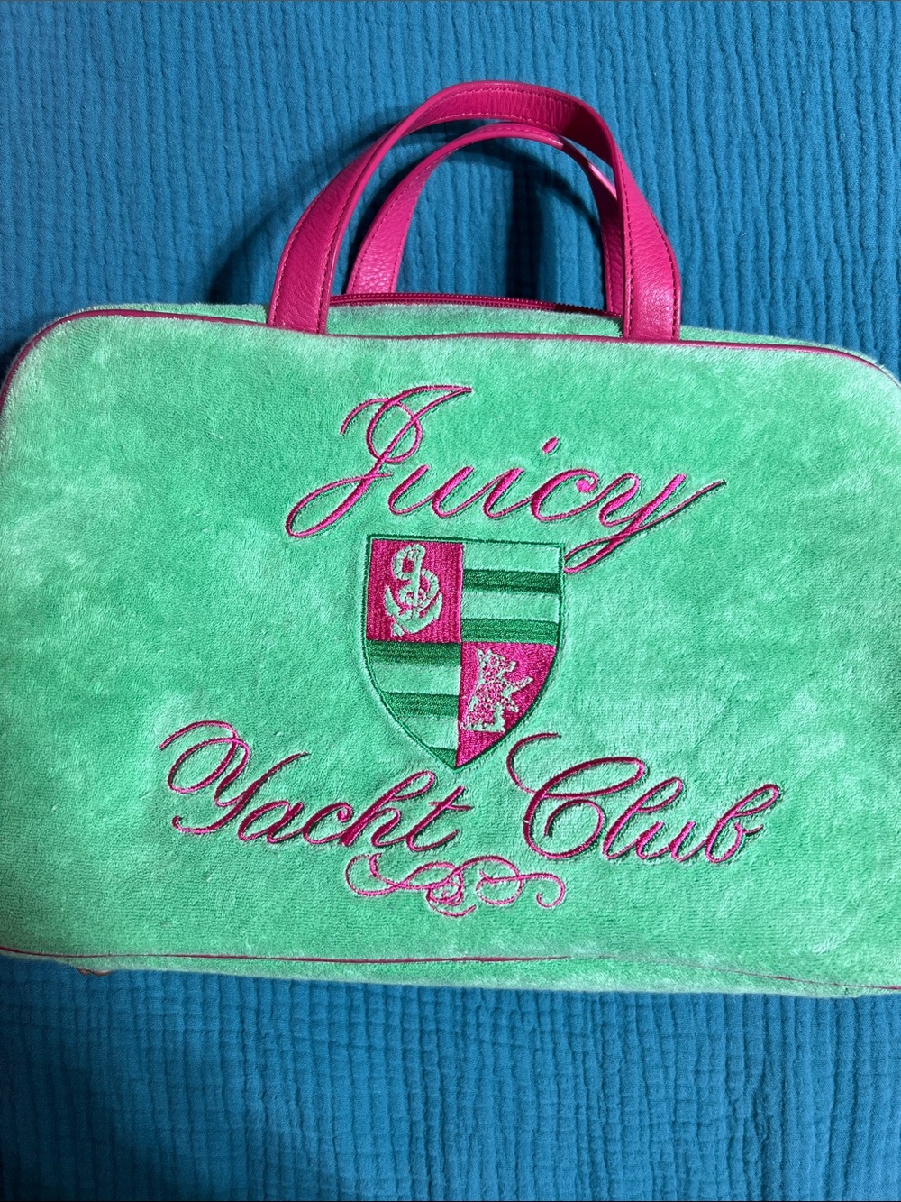 Vintage Y2K Juicy Couture Yacht Club Green Pink Terrycloth Bag Rare Bowler Case